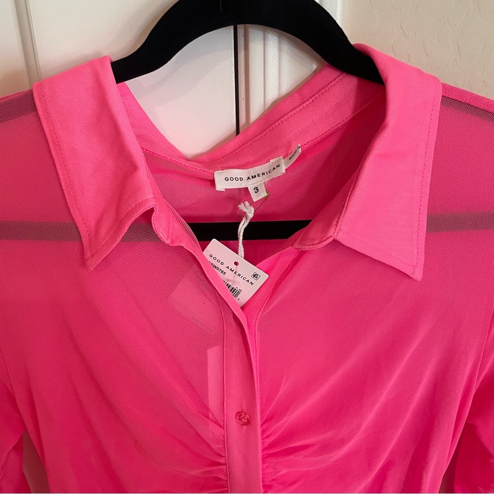 NEW Good American Pink Ruched Mesh Dress - Picture 4 of 7